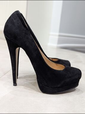 2/$50 Aldo Suede Platform Pumps 37.5 Black Round Toe High Heel Shoes